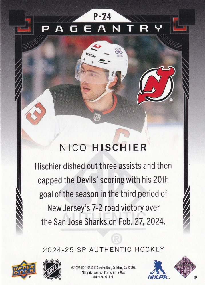 2024-25 UD SP Authentic - Nico Hischier - Pageantry #P-24