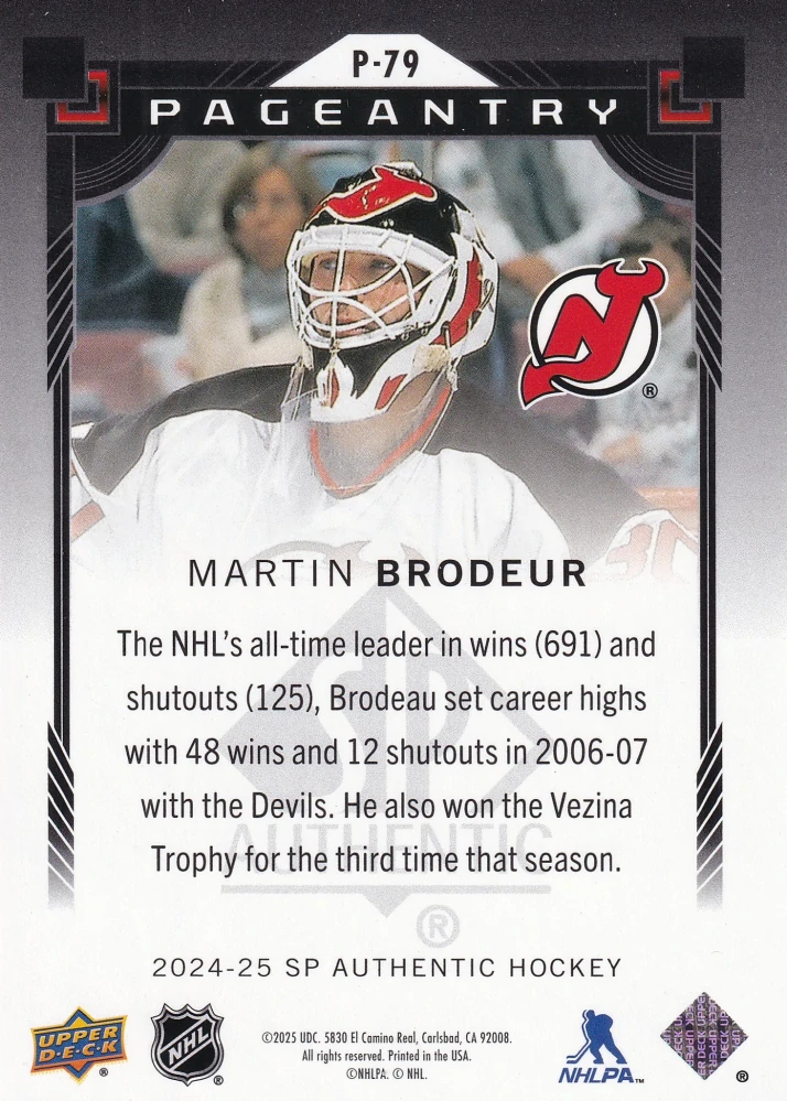 2024-25 UD SP Authentic - Martin Brodeur - Pageantry #P-79