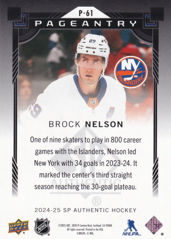 2024-25 UD SP Authentic - Brock Nelson - Pageantry #P-61