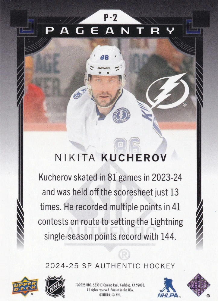2024-25 UD SP Authentic - Nikita Kucherov - Pageantry #P-2