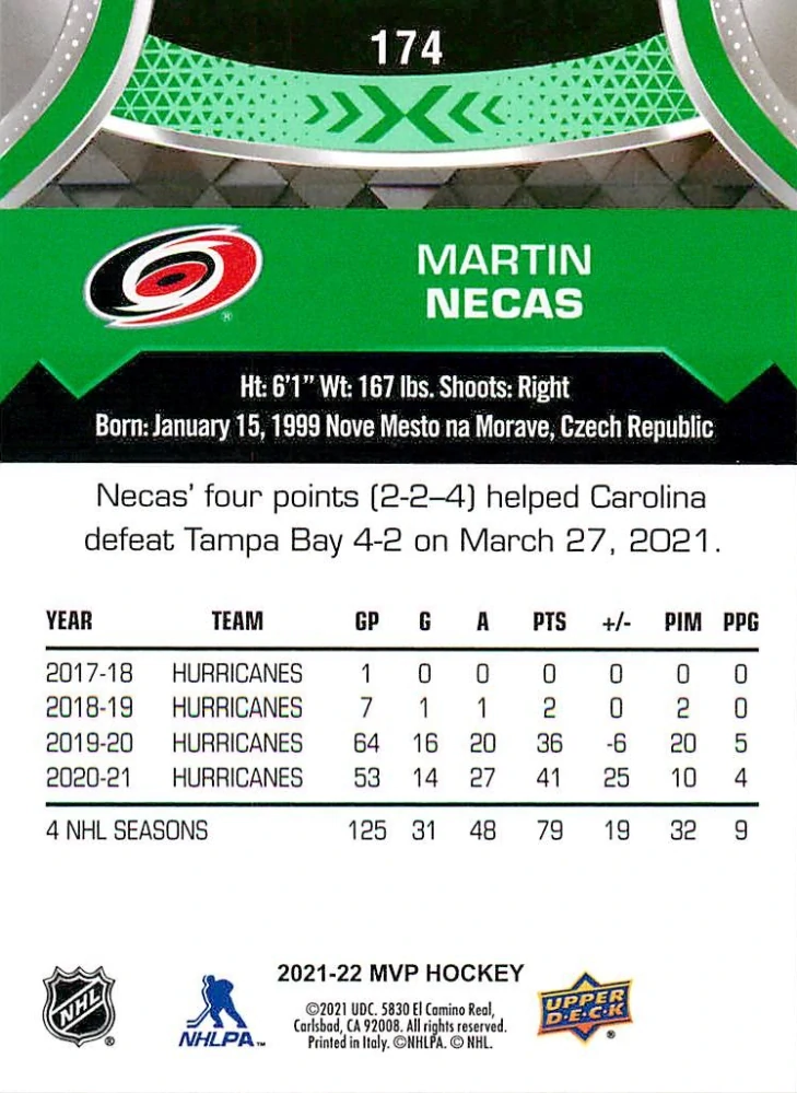 2021-22 UD MVP - Martin Nečas - Green Script #174