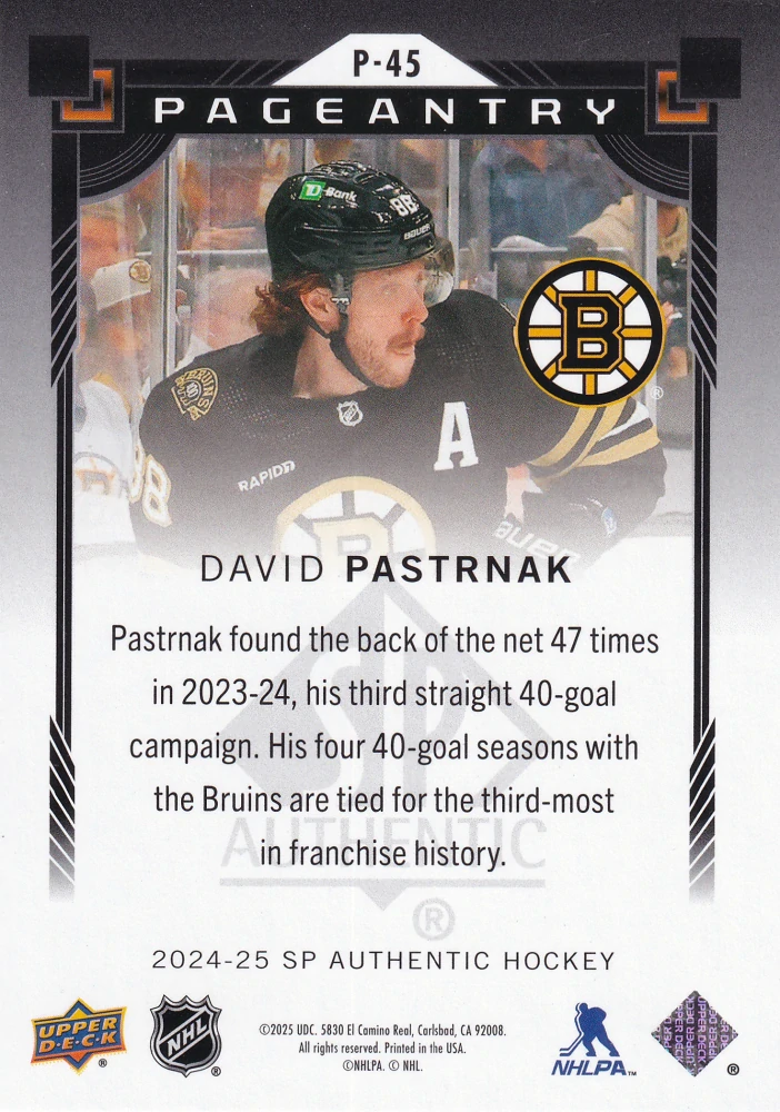 2024-25 UD SP Authentic - David Pastrňák - Pageantry #P-45
