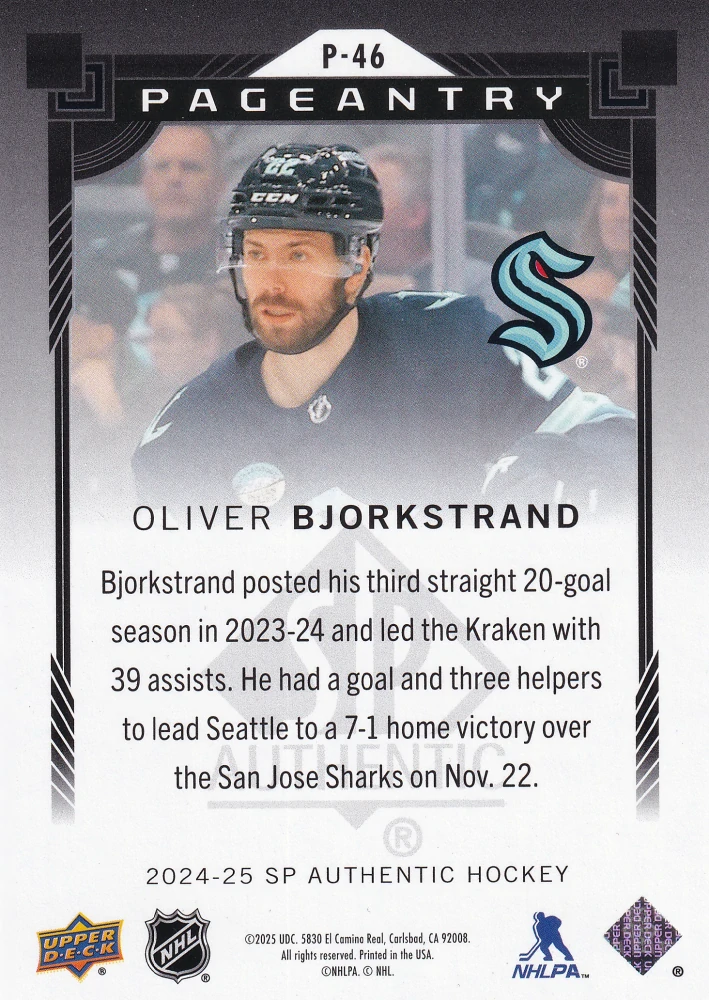 2024-25 UD SP Authentic - Oliver Bjorkstrand - Pageantry #P-46