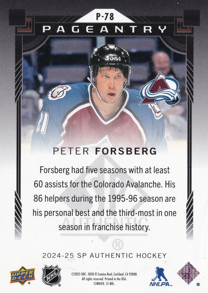 2024-25 UD SP Authentic - Peter Forsberg - Pageantry #P-78