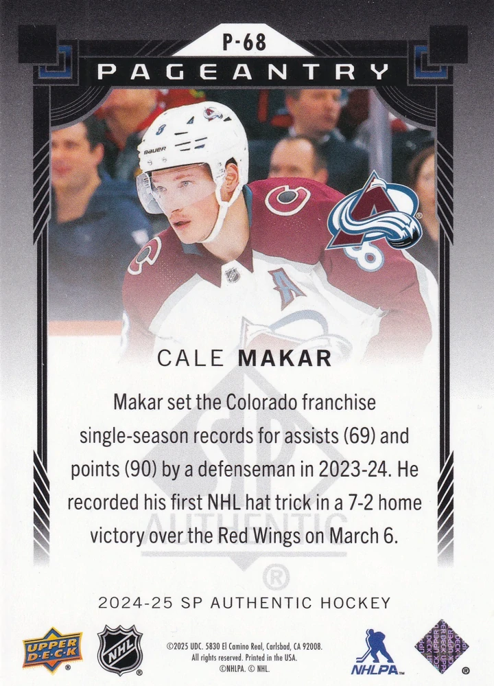 2024-25 UD SP Authentic - Cale Makar - Pageantry #P-68