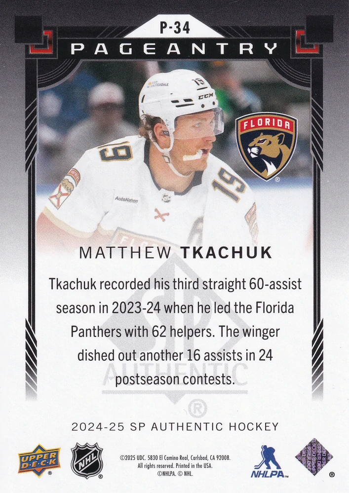 2024-25 UD SP Authentic - Matthew Tkachuk - Pageantry #P-34