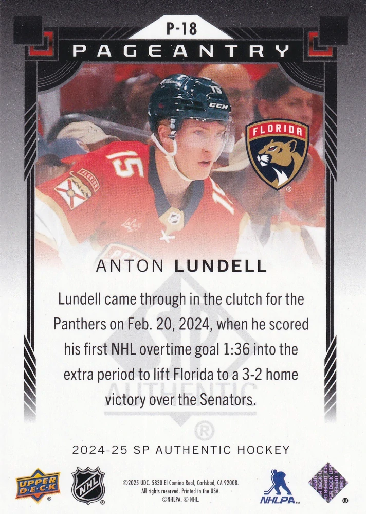 2024-25 UD SP Authentic - Anton Lundell - Pageantry #P-18
