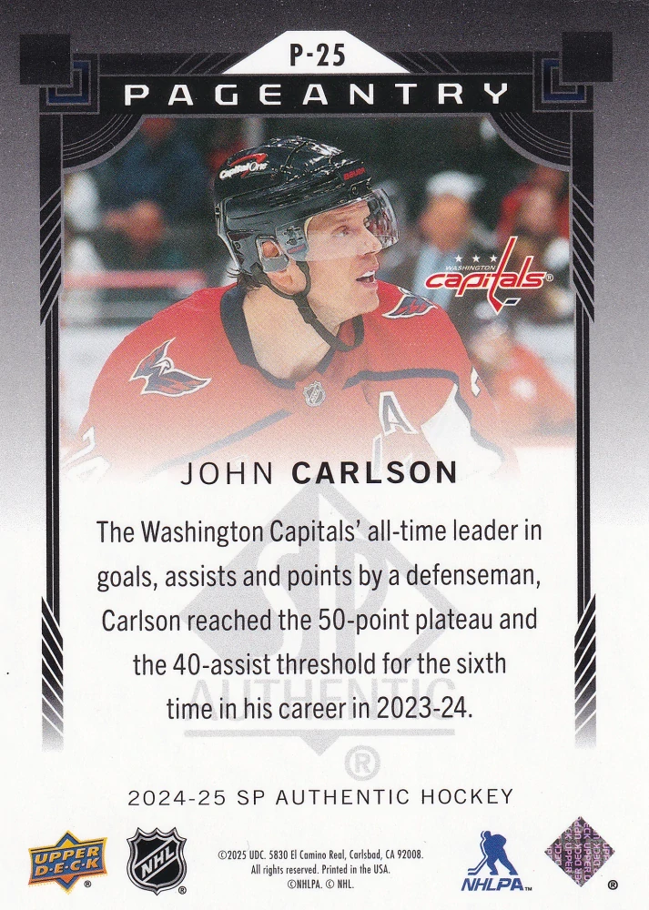 2024-25 UD SP Authentic - John Carlson - Pageantry #P-25