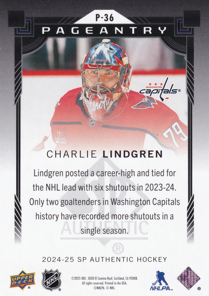2024-25 UD SP Authentic - Charlie Lindgren - Pageantry #P-36