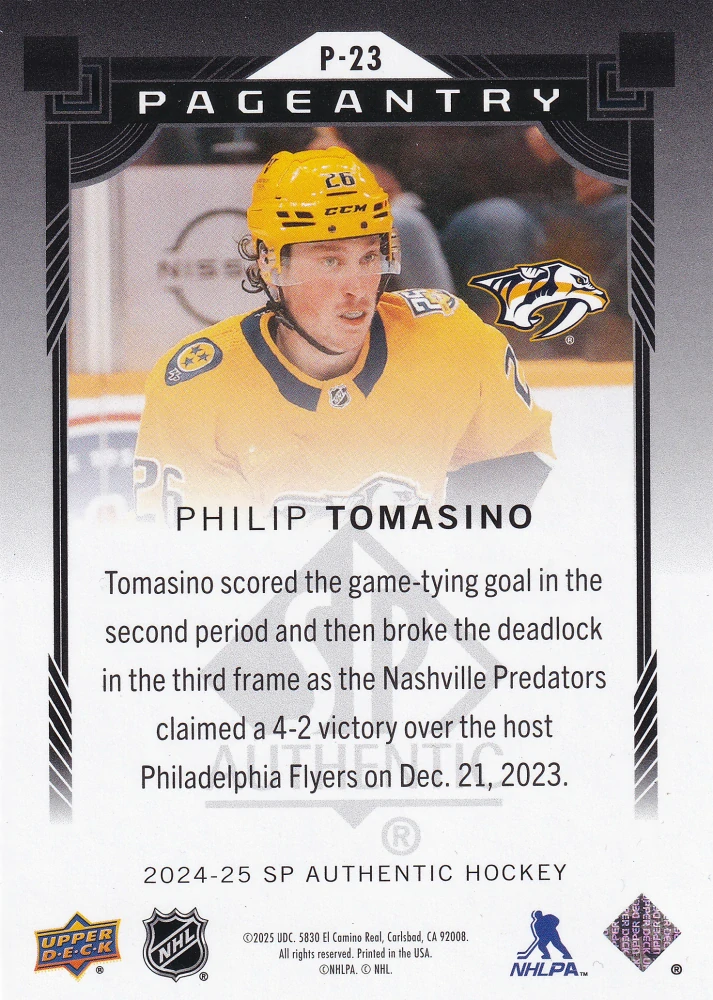 2024-25 UD SP Authentic - Philip Tomasino - Pageantry #P-23