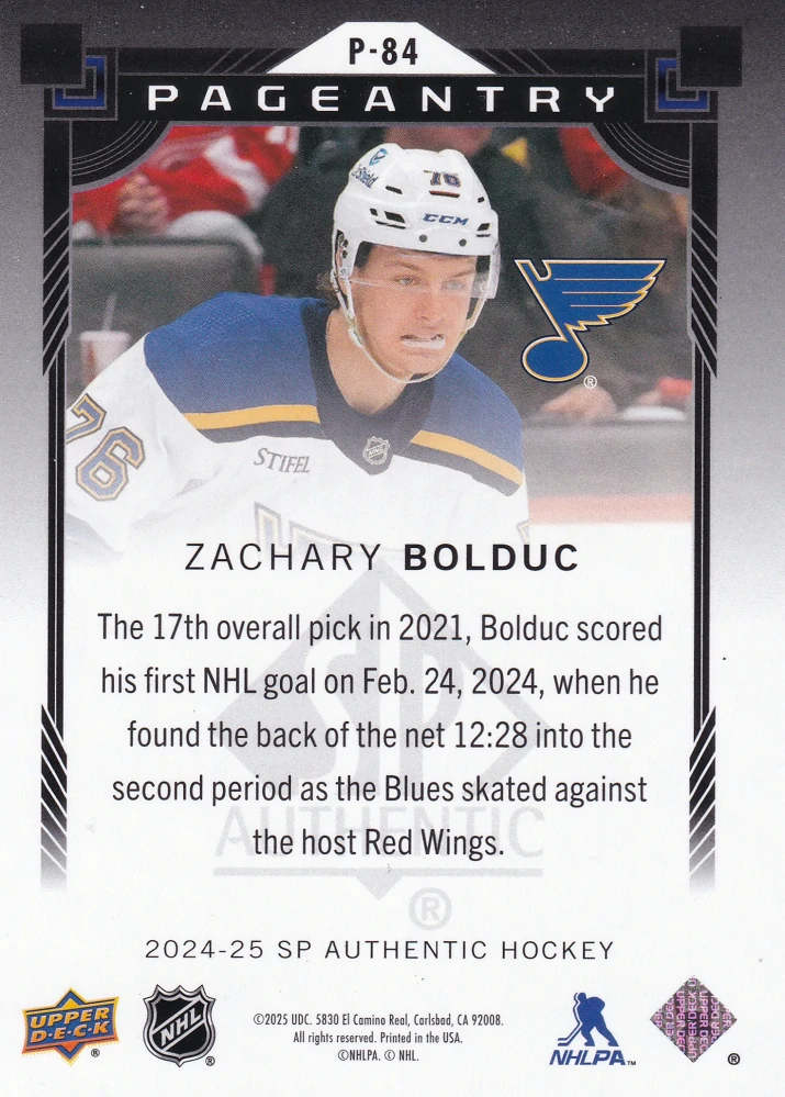 2024-25 UD SP Authentic - Zachary Bolduc - Pageantry Red #P-84
