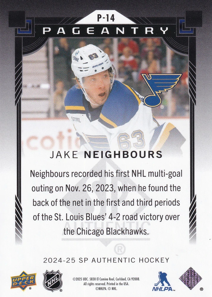 2024-25 UD SP Authentic - Jake Neighbours - Pageantry Red #P-14