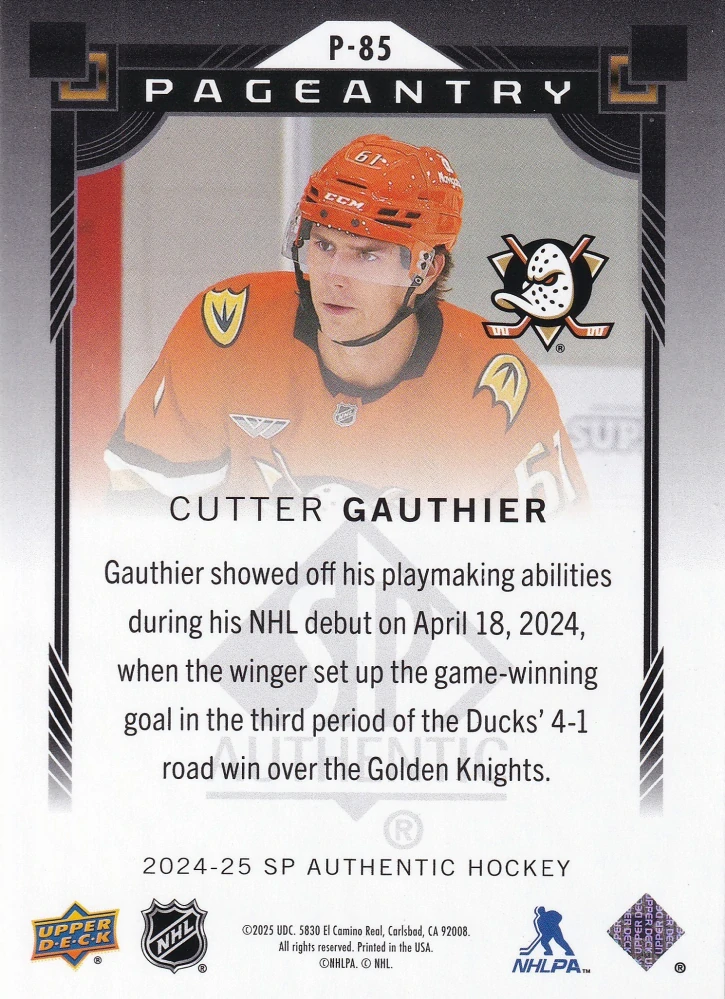 2024-25 UD SP Authentic - Cutter Gauthier - Pageantry Red #P-85