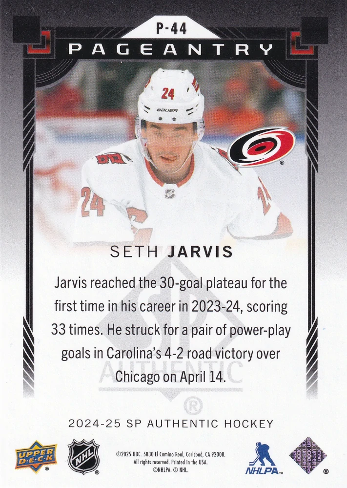 2024-25 UD SP Authentic - Seth Jarvis - Pageantry Red #P-44