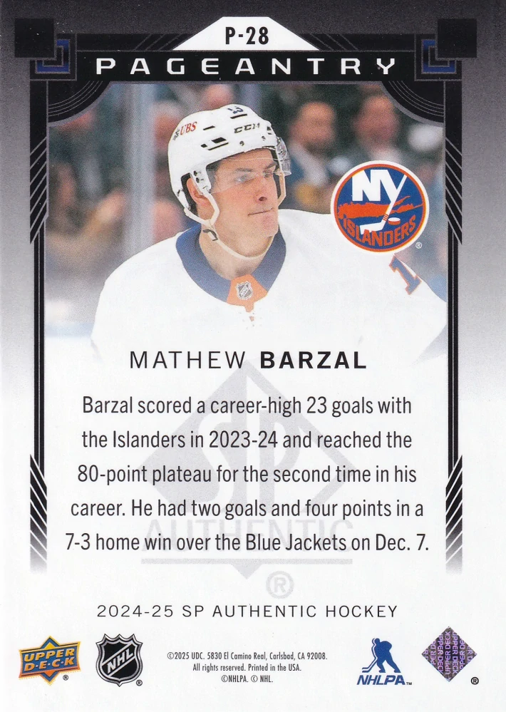 2024-25 UD SP Authentic - Mathew Barzal - Pageantry Red #P-28