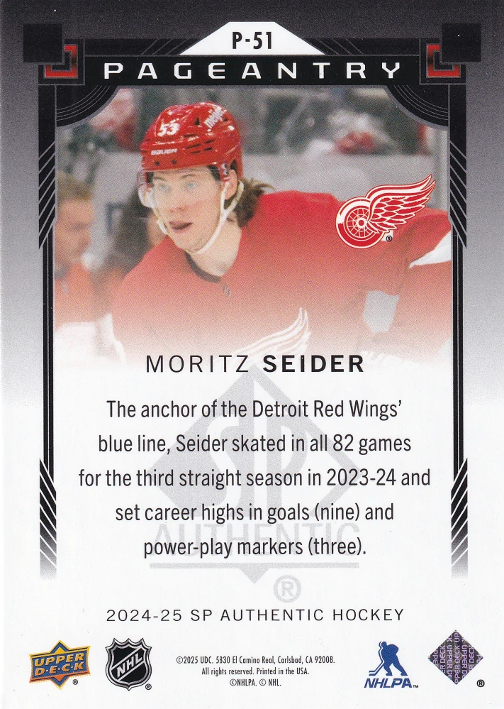2024-25 UD SP Authentic - Moritz Seider - Pageantry Red #P-51