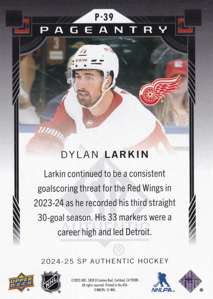 2024-25 UD SP Authentic - Dylan Larkin - Pageantry Red #P-39