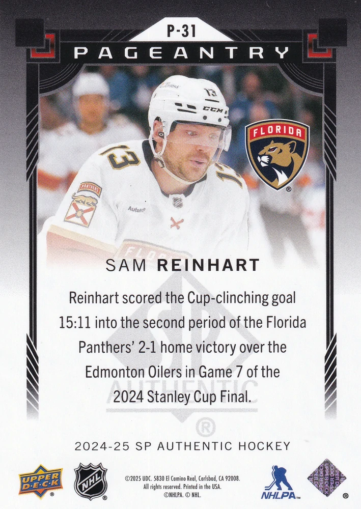 2024-25 UD SP Authentic - Sam Reinhart - Pageantry Red #P-31