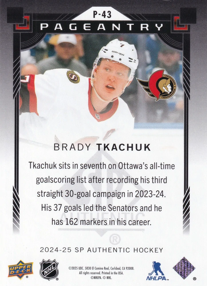 2024-25 UD SP Authentic - Brady Tkachuk - Pageantry Red #P-43