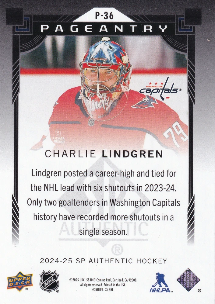 2024-25 UD SP Authentic - Charlie Lindgren - Pageantry Red #P-36