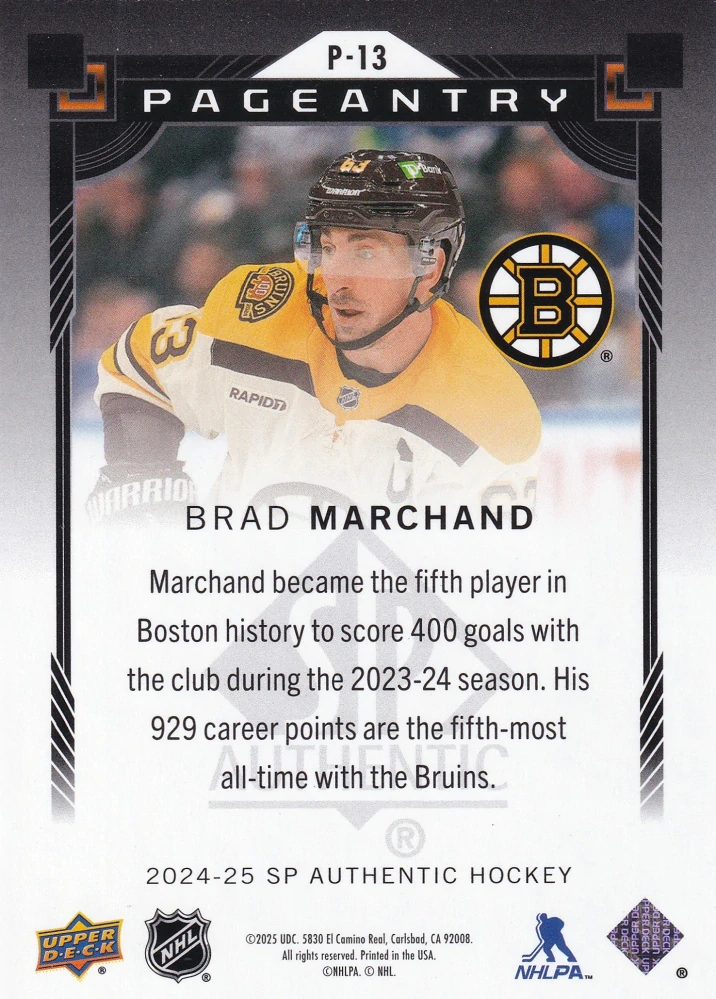 2024-25 UD SP Authentic - Brad Marchand - Pageantry Red #P-13