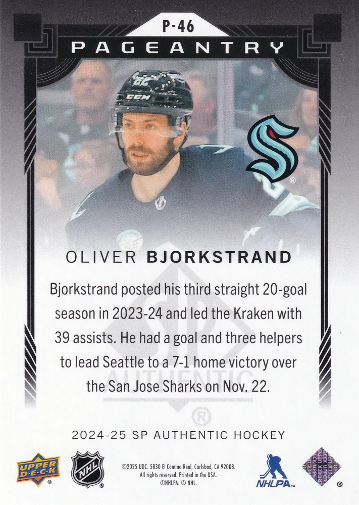 2024-25 UD SP Authentic - Oliver Bjorkstrand - Pageantry Red #P-46