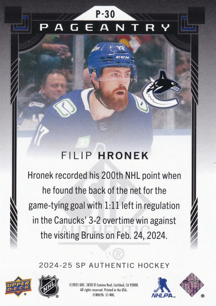 2024-25 UD SP Authentic - Filip Hronek - Pageantry Red #P-30