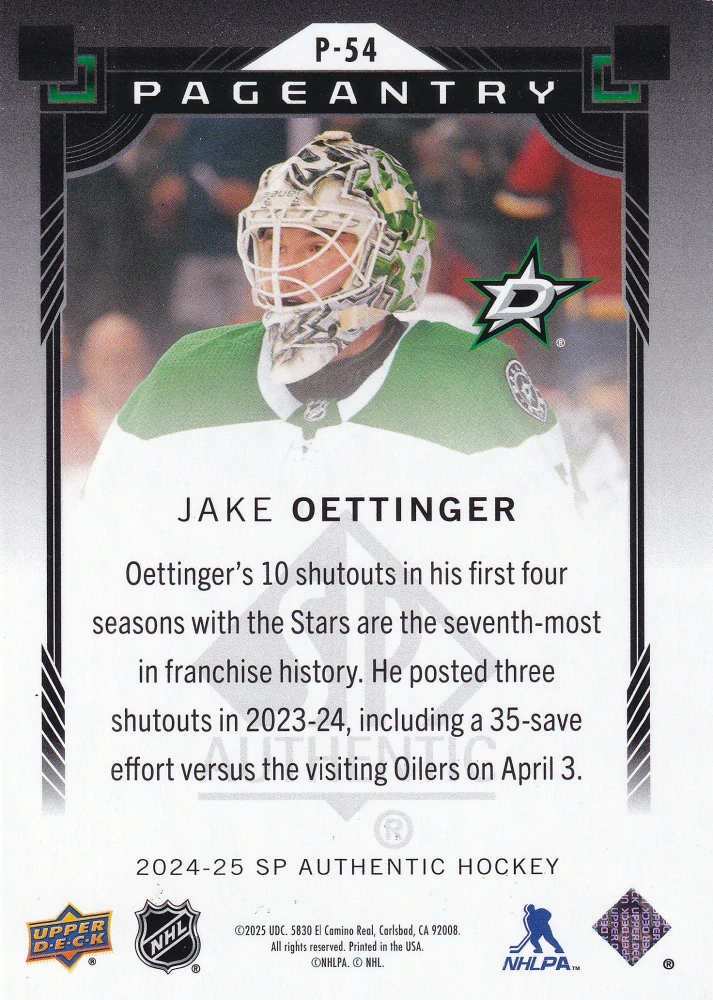 2024-25 UD SP Authentic - Jake Oettinger - Pageantry Red #P-54
