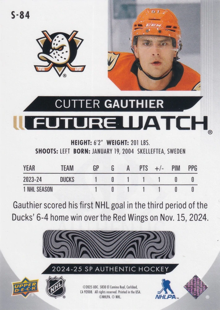 2024-25 UD SP Authentic - Cutter Gauthier - Future Watch Spectrum FX #S-84