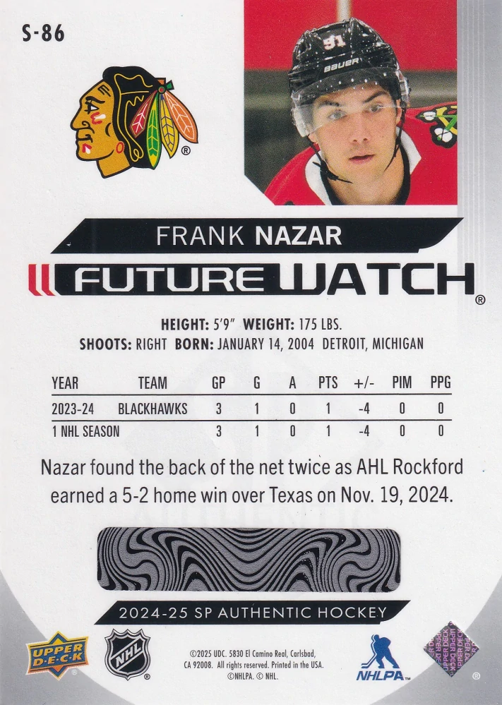 2024-25 UD SP Authentic - Frank Nazar - Future Watch Spectrum FX #S-86