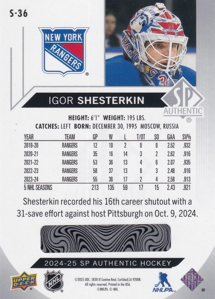 2024-25 UD SP Authentic - Igor Shesterkin - Spectrum FX #S-36