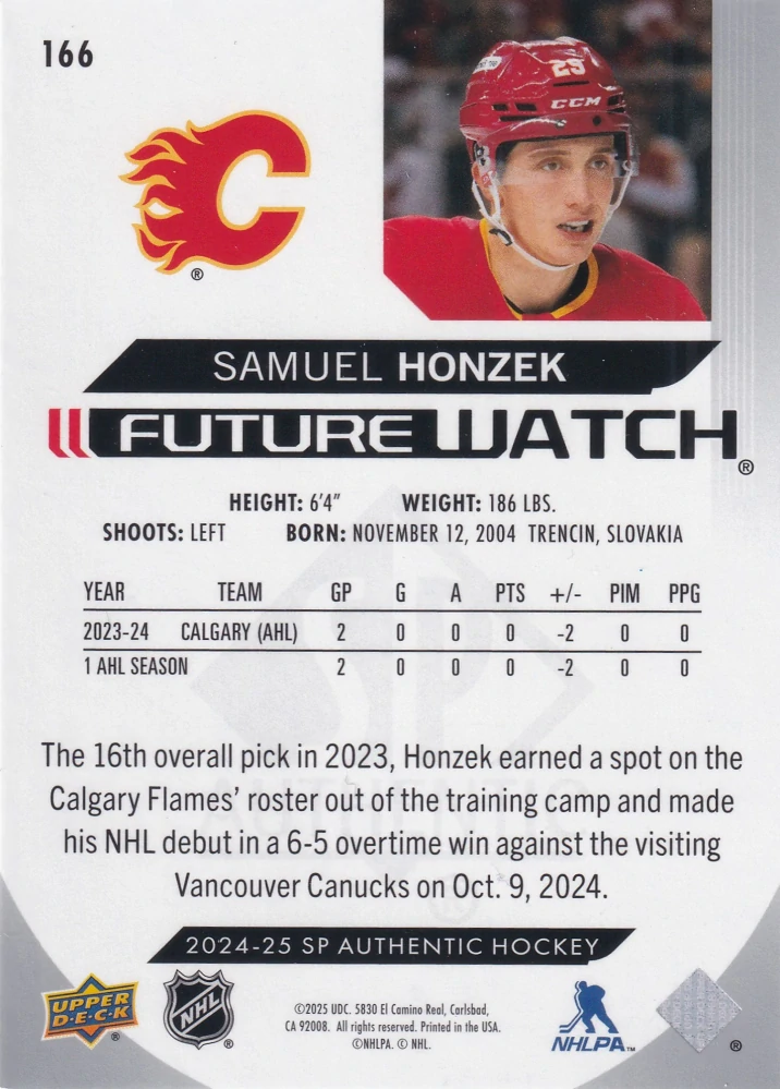 2024-25 UD SP Authentic - Samuel Honzek - Future Watch /999 #166