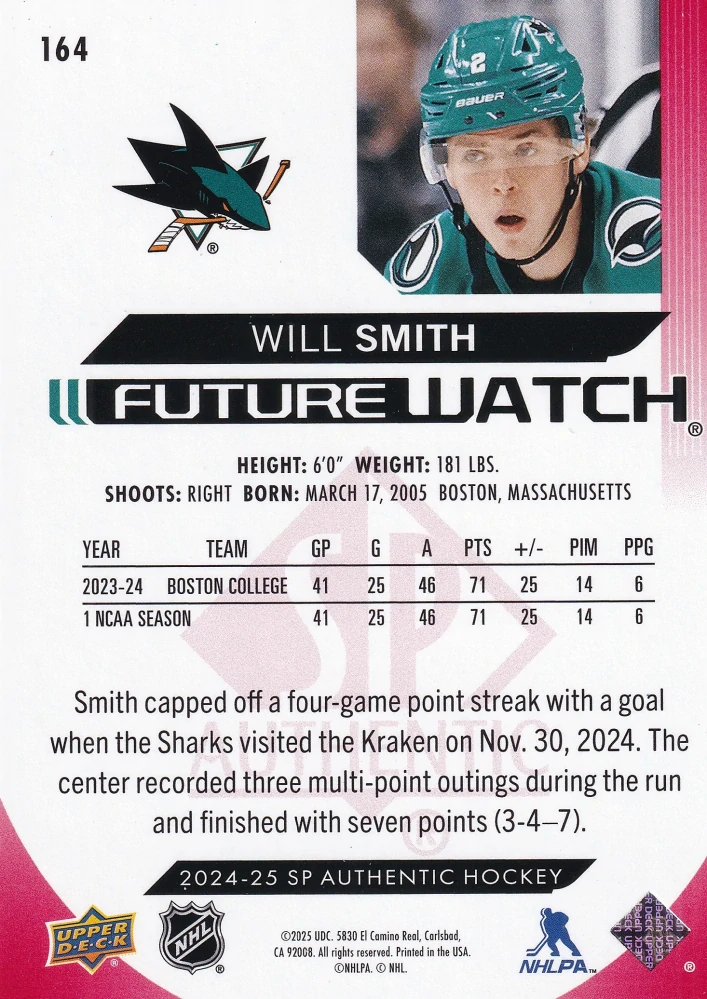 2024-25 UD SP Authentic - Will Smith - Future Watch Limited Red #164
