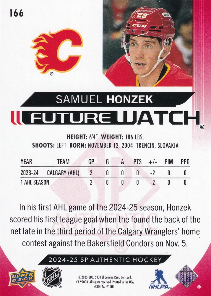 2024-25 UD SP Authentic - Samuel Honzek - Future Watch Limited Red #166