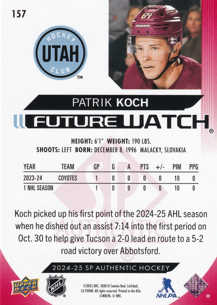 2024-25 UD SP Authentic - Patrik Koch - Future Watch Limited Red #157