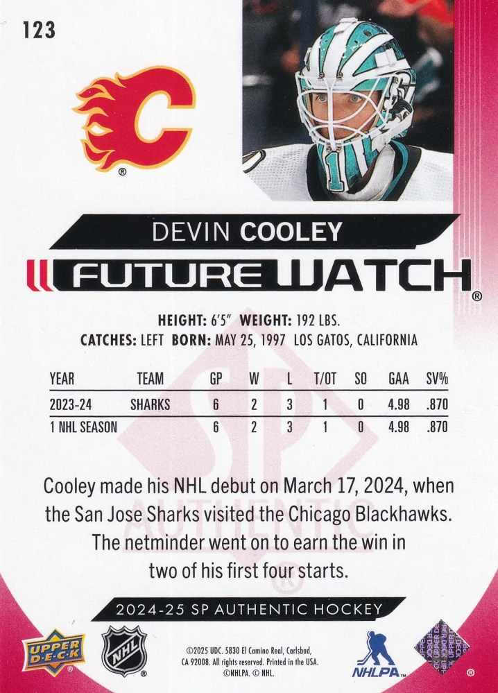 2024-25 UD SP Authentic - Devin Cooley - Future Watch Limited Red #123
