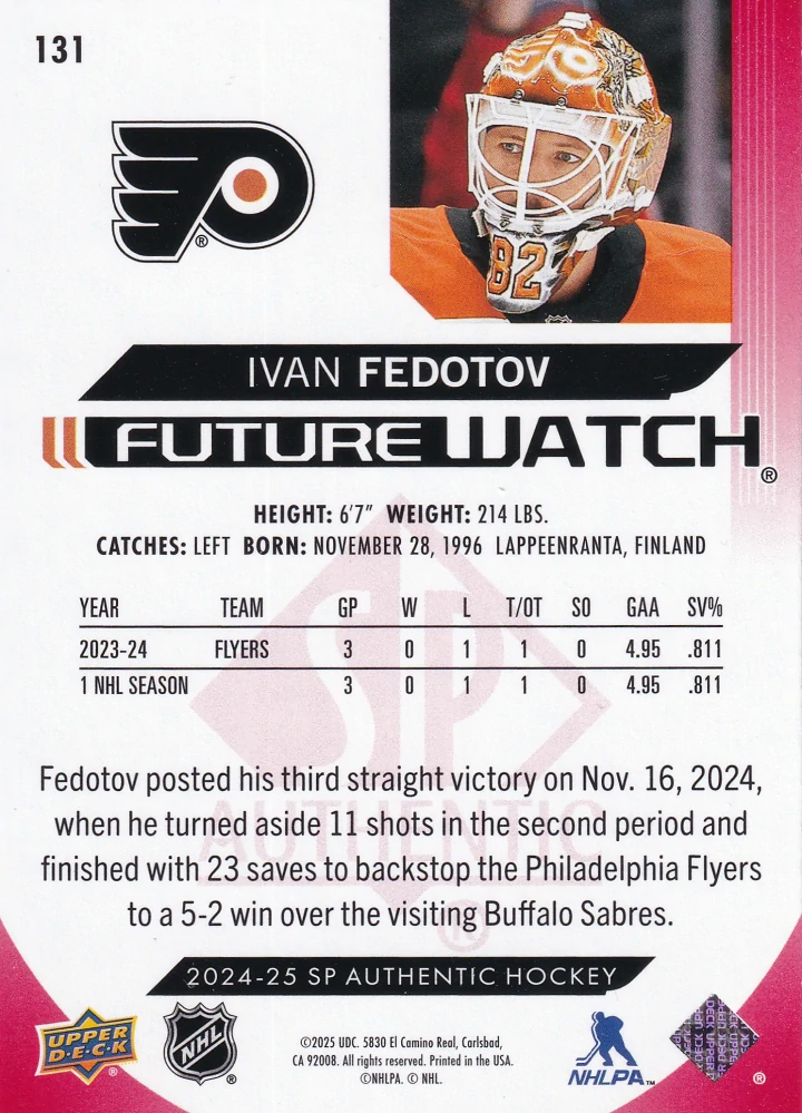 2024-25 UD SP Authentic - Ivan Fedotov - Future Watch Limited Red #131