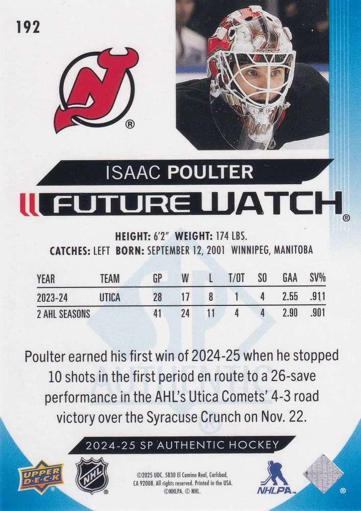 2024-25 UD SP Authentic - Isaac Poulter - Future Watch Limited Blue /399 #192