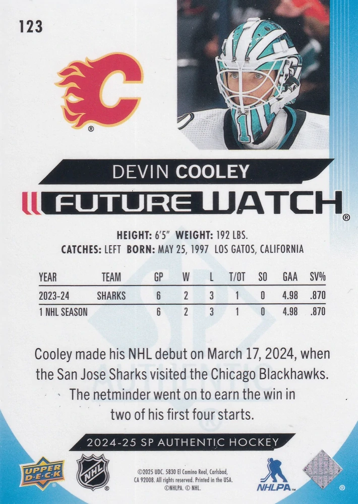 2024-25 UD SP Authentic - Devin Cooley - Future Watch Limited Blue /399 #123