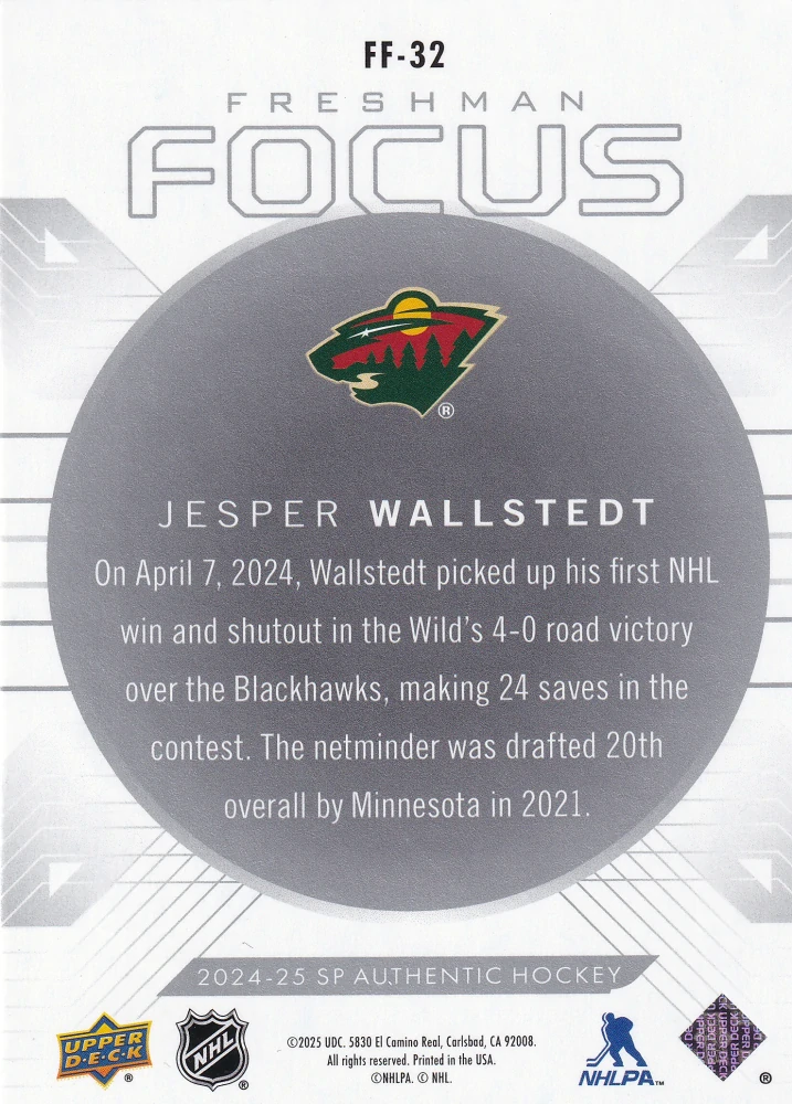 2024-25 UD SP Authentic - Jesper Wallstedt - Freshman Focus #FF-32