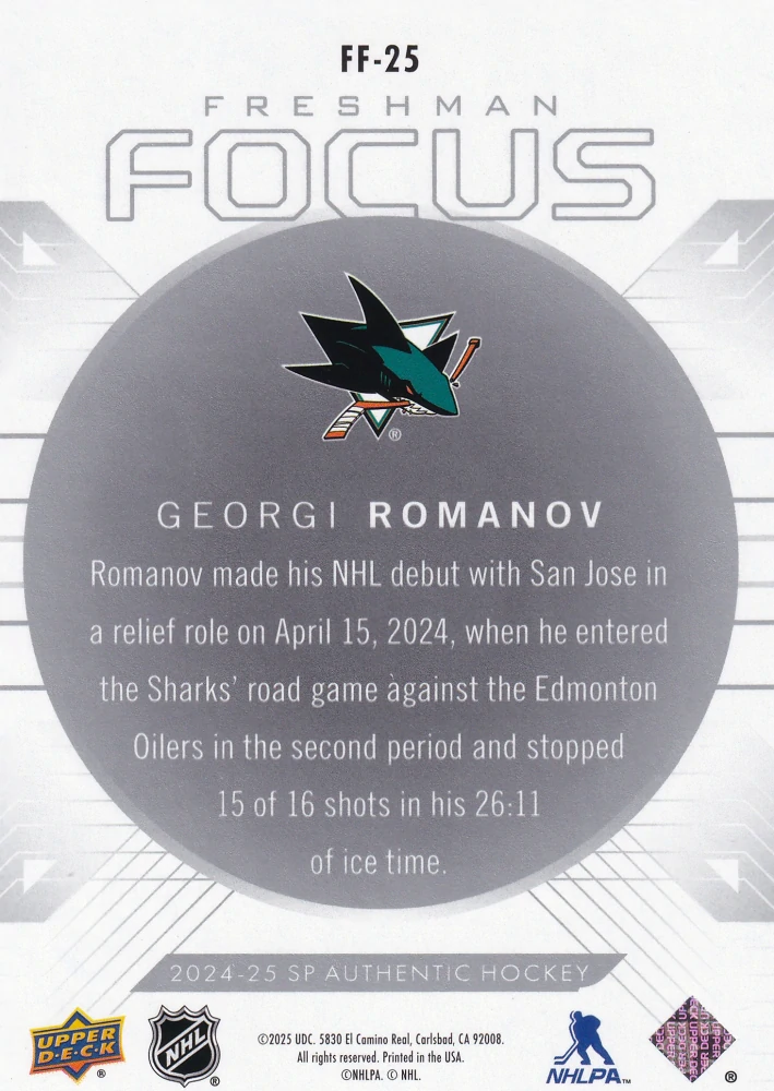 2024-25 UD SP Authentic - Georgi Romanov - Freshman Focus #FF-25