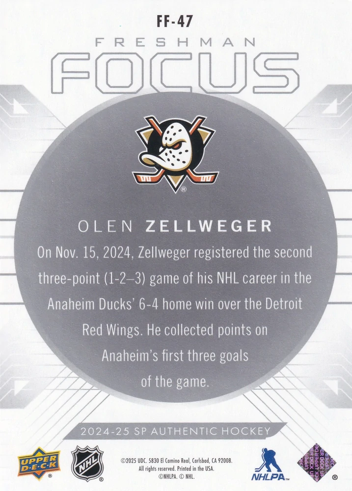 2024-25 UD SP Authentic - Olen Zellweger - Freshman Focus #FF-47