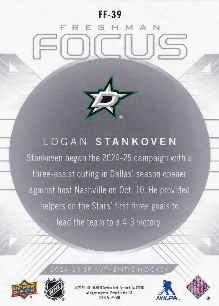2024-25 UD SP Authentic - Logan Stankoven - Freshman Focus #FF-39