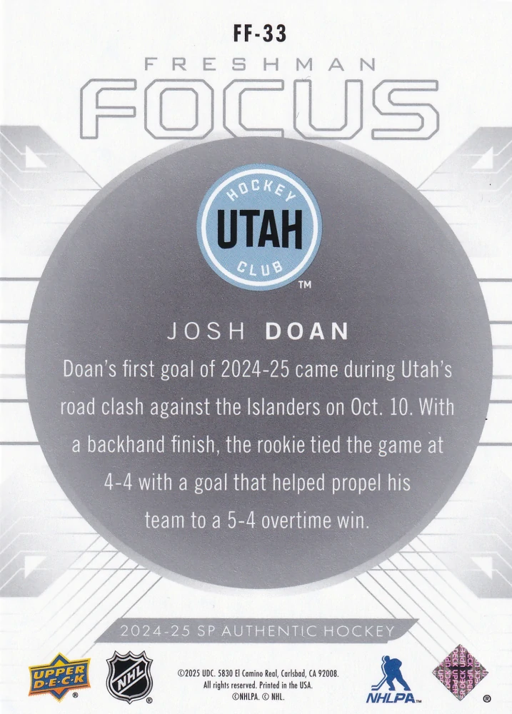 2024-25 UD SP Authentic - Josh Doan - Freshman Focus #FF-33