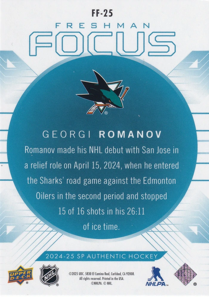 2024-25 UD SP Authentic - Georgi Romanov - Freshman Focus Blue #FF-