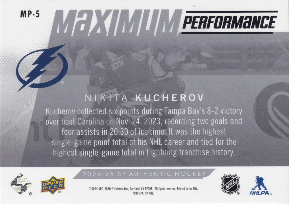 2024-25 UD SP Authentic - Nikita Kucherov - Maximum Performance #MP-5