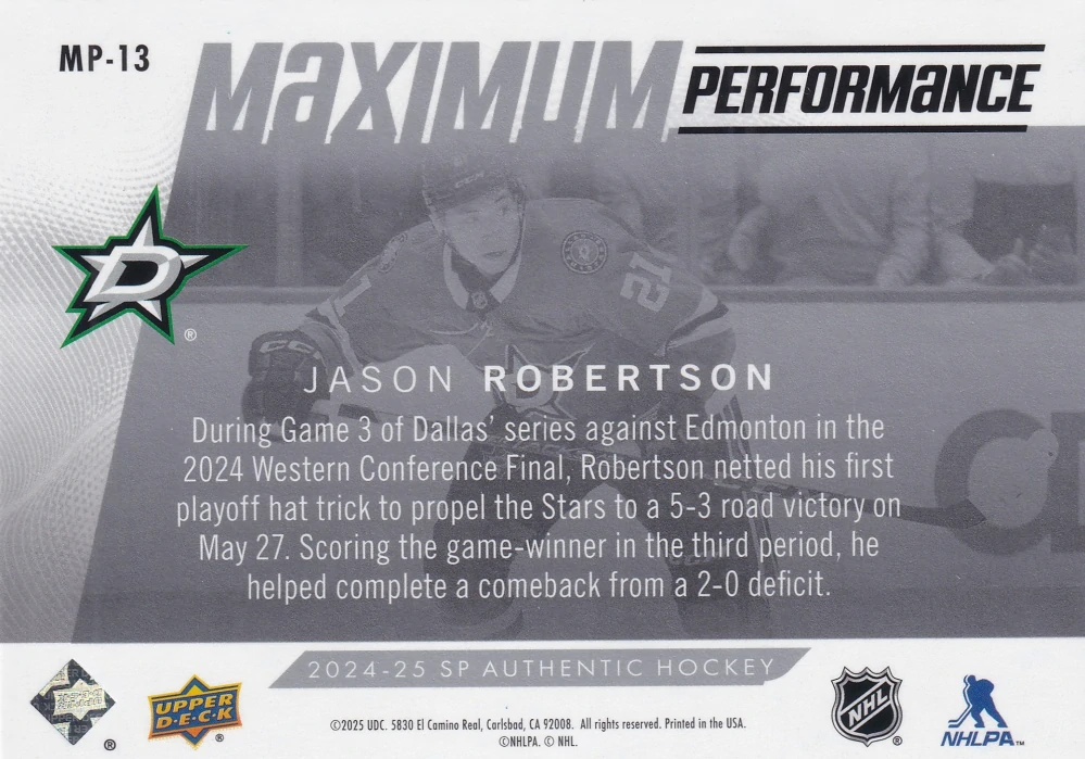 2024-25 UD SP Authentic - Jason Robertson - Maximum Performance #MP-13
