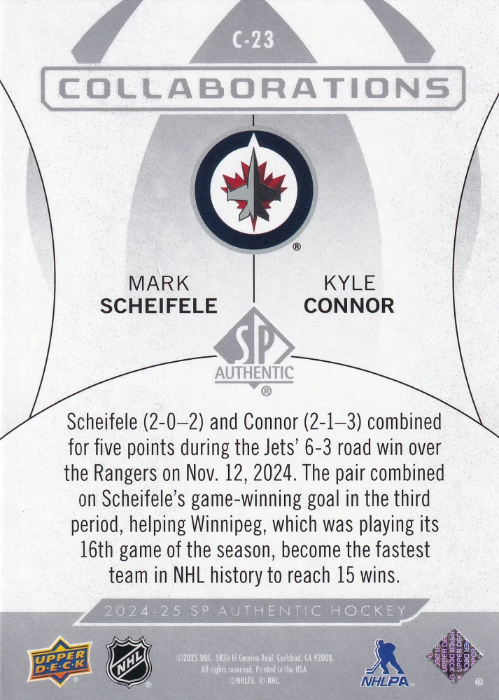 2024-25 UD SP Authentic - Mark Scheifele, Kyle Connor - Collaborations #C-23
