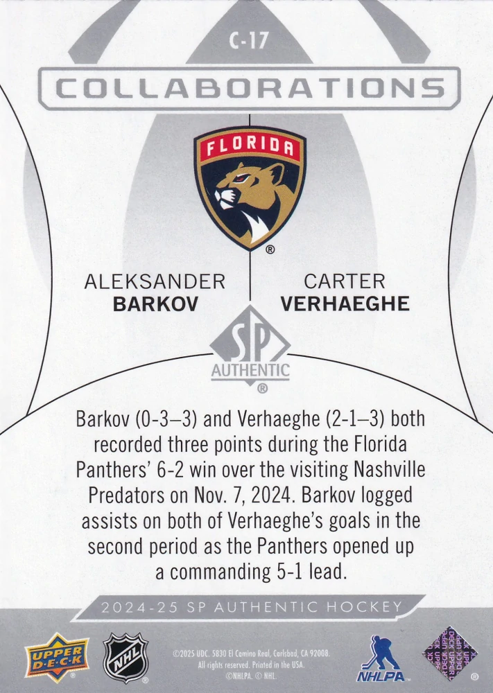 2024-25 UD SP Authentic - Aleksander Barkov, Carter Verhaeghe - Collaborations #C-17