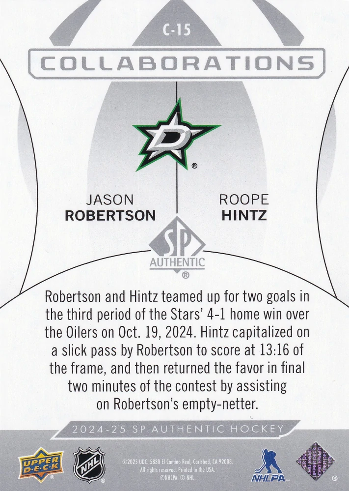 2024-25 UD SP Authentic - Jason Robertson, Roope Hintz - Collaborations #C-15